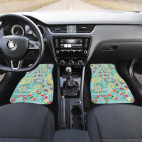Hawaiian Leis Car Mats Kakau Tattoos and Palaka Pastel Teal Color LT03 Set 2pcs - Front Teal - Polynesian Pride