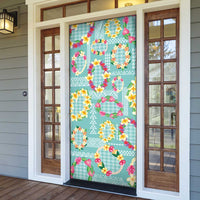 Hawaiian Leis Door Cover Kakau Tattoos and Palaka Pastel Teal Color LT03 - Polynesian Pride