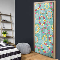 Hawaiian Leis Door Cover Kakau Tattoos and Palaka Pastel Teal Color LT03 - Polynesian Pride