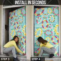 Hawaiian Leis Door Cover Kakau Tattoos and Palaka Pastel Teal Color LT03 - Polynesian Pride