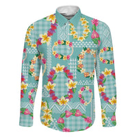 Hawaiian Leis Family Matching Puletasi and Hawaiian Shirt Kakau Tattoos and Palaka Pastel Teal Color