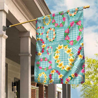 Hawaiian Leis Garden Flag Kakau Tattoos and Palaka Pastel Teal Color LT03 House Flag Teal - Polynesian Pride