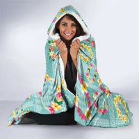Hawaiian Leis Hooded Blanket Kakau Tattoos and Palaka Pastel Teal Color LT03 - Polynesian Pride