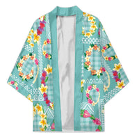 Hawaiian Leis Kimono Kakau Tattoos and Palaka Pastel Teal Color LT03 Unisex Teal - Polynesian Pride