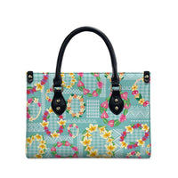 Hawaiian Leis Leather Bag Kakau Tattoos and Palaka Pastel Teal Color