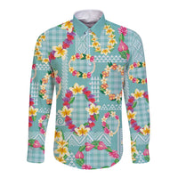 Hawaiian Leis Long Sleeve Button Shirt Kakau Tattoos and Palaka Pastel Teal Color LT03 Unisex Teal - Polynesian Pride
