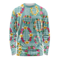 Hawaiian Leis Long Sleeve Shirt Kakau Tattoos and Palaka Pastel Teal Color LT03 Unisex Teal - Polynesian Pride