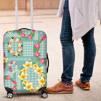 Hawaiian Leis Luggage Cover Kakau Tattoos and Palaka Pastel Teal Color LT03 Teal - Polynesian Pride