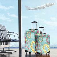 Hawaiian Leis Luggage Cover Kakau Tattoos and Palaka Pastel Teal Color LT03 - Polynesian Pride