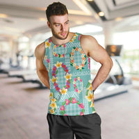 Hawaiian Leis Men Tank Top Kakau Tattoos and Palaka Pastel Teal Color LT03 Teal - Polynesian Pride