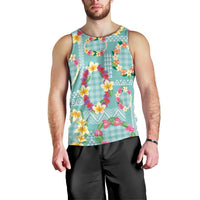 Hawaiian Leis Men Tank Top Kakau Tattoos and Palaka Pastel Teal Color LT03 - Polynesian Pride