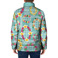 Hawaiian Leis Padded Jacket Kakau Tattoos and Palaka Pastel Teal Color LT03 - Polynesian Pride