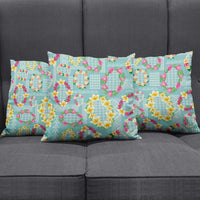 Hawaiian Leis Pillow Cover Kakau Tattoos and Palaka Pastel Teal Color LT03 - Polynesian Pride