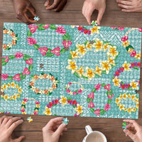 Hawaiian Leis Puzzle Kakau Tattoos and Palaka Pastel Teal Color LT03 - Polynesian Pride