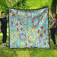 Hawaiian Leis Quilt Kakau Tattoos and Palaka Pastel Teal Color LT03 - Polynesian Pride