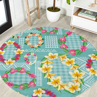 Hawaiian Leis Round Carpet Kakau Tattoos and Palaka Pastel Teal Color LT03 Teal - Polynesian Pride