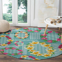 Hawaiian Leis Round Carpet Kakau Tattoos and Palaka Pastel Teal Color LT03 - Polynesian Pride