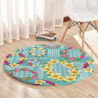 Hawaiian Leis Round Carpet Kakau Tattoos and Palaka Pastel Teal Color LT03 - Polynesian Pride