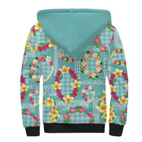 Hawaiian Leis Sherpa Hoodie Kakau Tattoos and Palaka Pastel Teal Color LT03 - Polynesian Pride