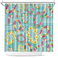 Hawaiian Leis Shower Curtain Kakau Tattoos and Palaka Pastel Teal Color LT03 Teal - Polynesian Pride