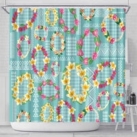 Hawaiian Leis Shower Curtain Kakau Tattoos and Palaka Pastel Teal Color LT03 - Polynesian Pride