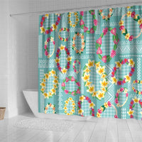 Hawaiian Leis Shower Curtain Kakau Tattoos and Palaka Pastel Teal Color LT03 - Polynesian Pride