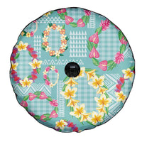 Hawaiian Leis Spare Tire Cover Kakau Tattoos and Palaka Pastel Teal Color LT03 - Polynesian Pride