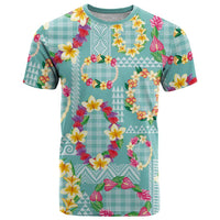 Hawaiian Leis T Shirt Kakau Tattoos and Palaka Pastel Teal Color LT03 Teal - Polynesian Pride