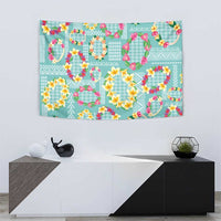 Hawaiian Leis Tapestry Kakau Tattoos and Palaka Pastel Teal Color LT03 - Polynesian Pride