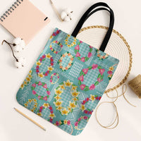 Hawaiian Leis Tote Bag Kakau Tattoos and Palaka Pastel Teal Color LT03 Black Strap One Size Teal - Polynesian Pride