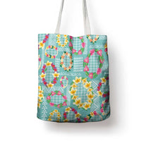 Hawaiian Leis Tote Bag Kakau Tattoos and Palaka Pastel Teal Color LT03 - Polynesian Pride
