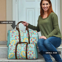 Hawaiian Leis Travel Bag Kakau Tattoos and Palaka Pastel Teal Color LT03 - Polynesian Pride