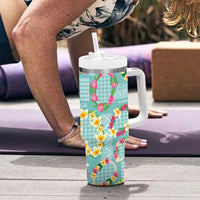 Hawaiian Leis Tumbler With Handle Kakau Tattoos and Palaka Pastel Teal Color LT03 - Polynesian Pride