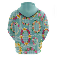 Hawaiian Leis Zip Hoodie Kakau Tattoos and Palaka Pastel Teal Color LT03 - Polynesian Pride