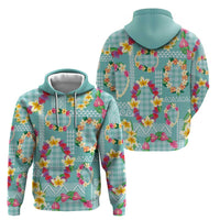 Hawaiian Leis Zip Hoodie Kakau Tattoos and Palaka Pastel Teal Color LT03 - Polynesian Pride