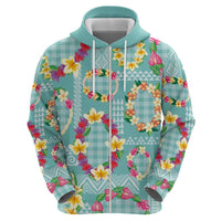 Hawaiian Leis Zip Hoodie Kakau Tattoos and Palaka Pastel Teal Color LT03 - Polynesian Pride
