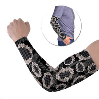 Hawaiian Leis Arm Sleeves Kakau Tattoos and Palaka Pastel Grayscale LT03 Set of 2 Black - Polynesian Pride