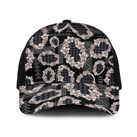 Hawaiian Leis Baseball Net Cap Kakau Tattoos and Palaka Pastel Grayscale LT03 One Size Black Black - Polynesian Pride