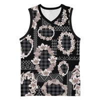 Hawaiian Leis Basketball Jersey Kakau Tattoos and Palaka Pastel Grayscale LT03 Unisex Black - Polynesian Pride