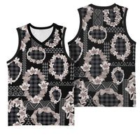 Hawaiian Leis Basketball Jersey Kakau Tattoos and Palaka Pastel Grayscale LT03 - Polynesian Pride