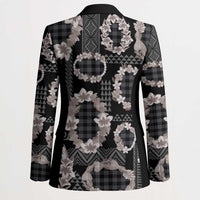 Hawaiian Leis Blazer Kakau Tattoos and Palaka Pastel Grayscale LT03 - Polynesian Pride