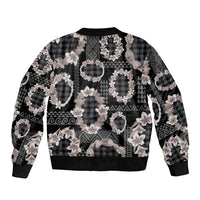 Hawaiian Leis Bomber Jacket Kakau Tattoos and Palaka Pastel Grayscale LT03 - Polynesian Pride
