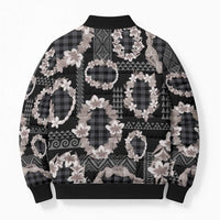 Hawaiian Leis Bomber Puffer Jacket Kakau Tattoos and Palaka Pastel Grayscale LT03 - Polynesian Pride