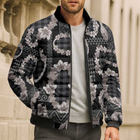 Hawaiian Leis Bomber Puffer Jacket Kakau Tattoos and Palaka Pastel Grayscale LT03 - Polynesian Pride