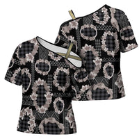 Hawaiian Leis Cross Shoulder Shirt Kakau Tattoos and Palaka Pastel Grayscale LT03 - Polynesian Pride