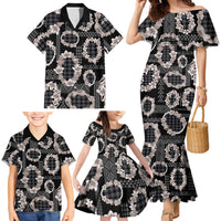 Hawaiian Leis Family Matching Mermaid Dress and Hawaiian Shirt Kakau Tattoos and Palaka Pastel Grayscale