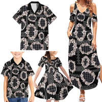 Hawaiian Leis Family Matching Summer Maxi Dress and Hawaiian Shirt Kakau Tattoos and Palaka Pastel Grayscale