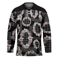 Hawaiian Leis Hockey Jersey Kakau Tattoos and Palaka Pastel Grayscale LT03 Unisex Black - Polynesian Pride