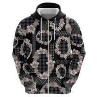 Hawaiian Leis Hoodie Kakau Tattoos and Palaka Pastel Grayscale LT03 - Polynesian Pride