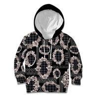 Hawaiian Leis Kid Hoodie Kakau Tattoos and Palaka Pastel Grayscale LT03 Hoodie Black - Polynesian Pride